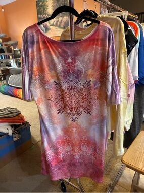 Women's Ombre Mini Dress with Filigree Medallion - Pink & Purple